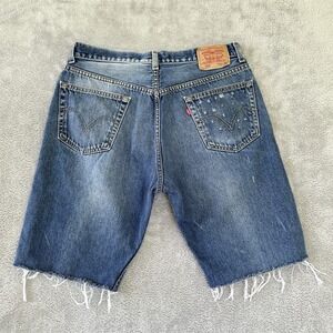 Levis 505 Shorts Mens 36 Blue Cutoffs 11.5" Inseam Faded Grunge Denim